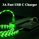 2 Packs Led Usb C Charging Cable 3A Led Light Up Usb A To Usb C Fast Charger Cord Compatible With Samsng Galaxy S24, I-Phone 16/15, Ipad, And More (6.6Ft Green&Green)