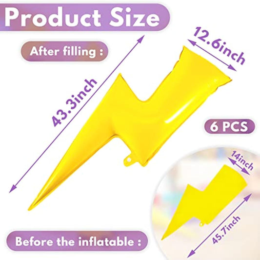 Set Of 6 Lightning Bolt Foil Party Balloons 45 Inch Flash Foil Lightning Bolt Shape Balloons Birthday Party Supplies For Wedding Decoration(Yellow)
