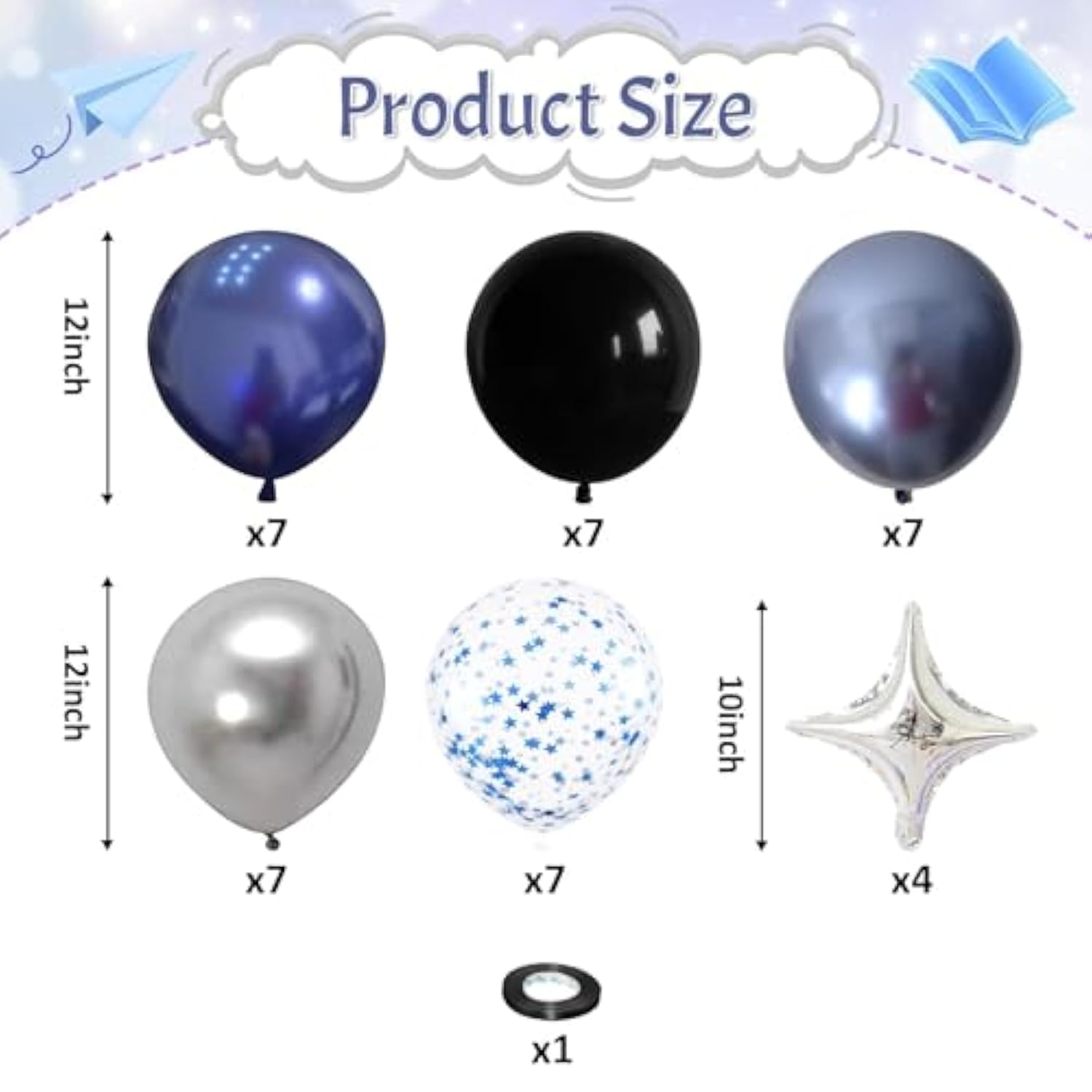 Blue And Silver Black Balloons, Pearl Navy Blue Black Metallic Silver Dark Blue Star Confetti Latex And Foil Star Balloons Set For Boy Men Galaxy Space Birthday Graduation Wedding Party Decorations