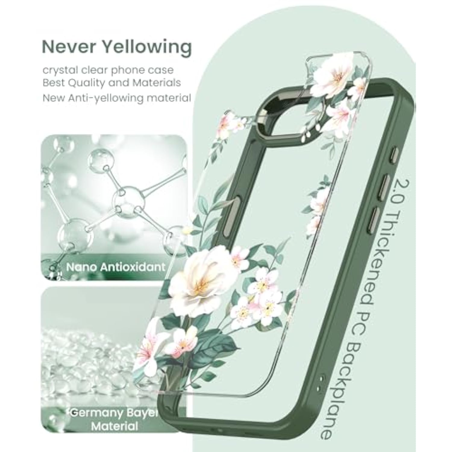 For Iphone 16E Case+Tempered Glass Screen Protector, [ Grade Protective] Slim Soft Tpu & Hard Pc,Girls Women Crystal Clear Flower Pattern Cover For Iphone Se 4Rd Gen 2025-Magnolia