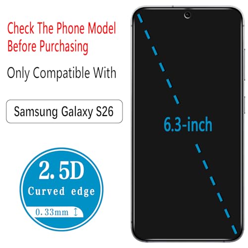 (2 Pack) Privacy Screen Protector for  Galaxy S26 Anti Spy Tempered Glass, Support Fingerprint Unlock, Anti Scratch, Bubble Free