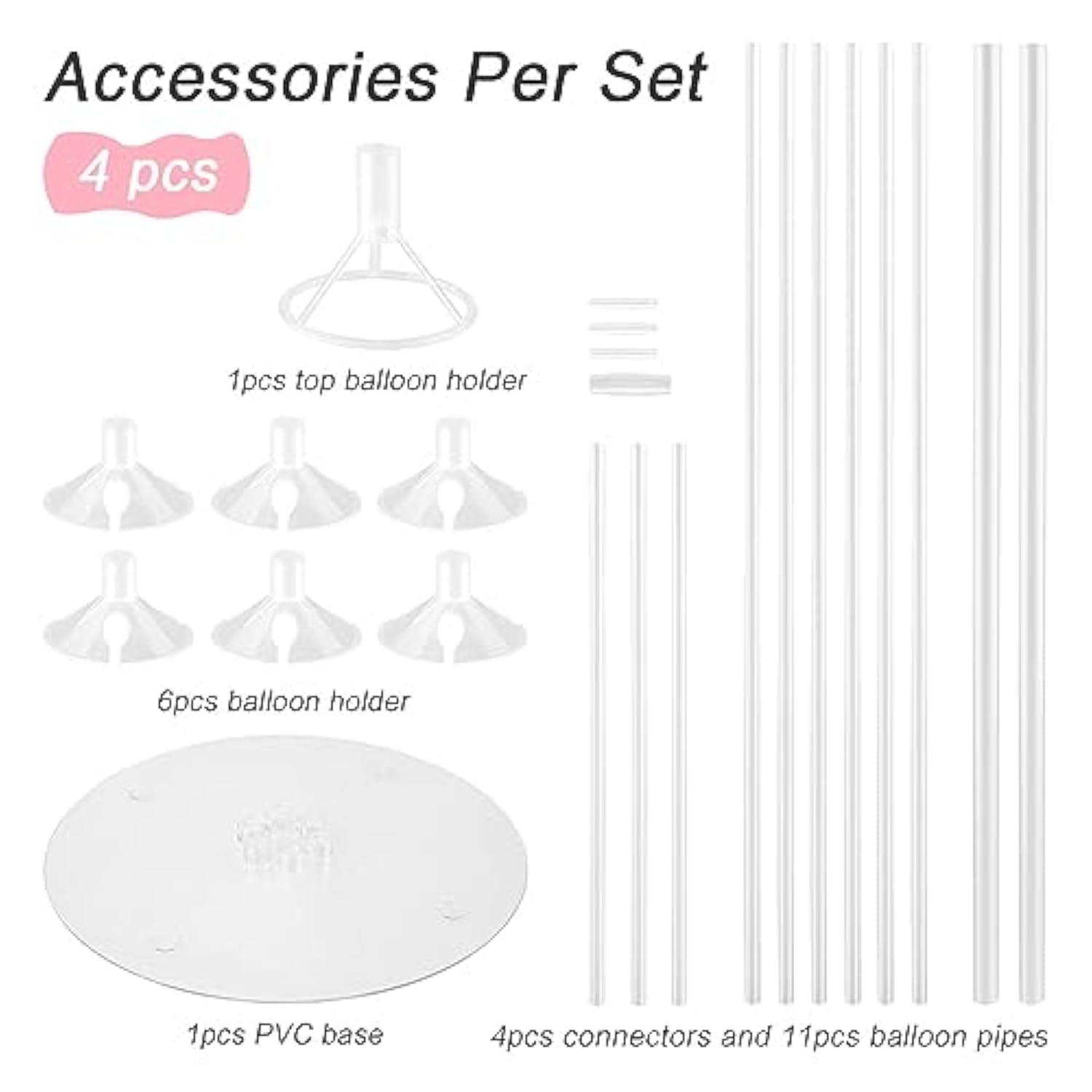 Balloon Stand Kit - 4 Sets with Sticks & Bases for Table, Floor and Party Decorations