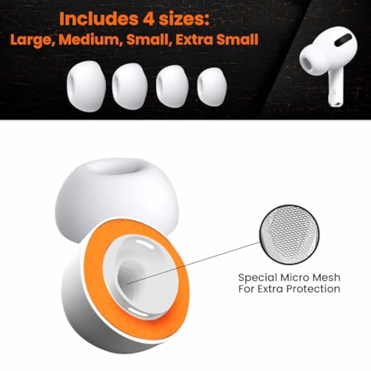 Memory Foam Ear Tips For Airpods Pro And Airpods Pro 2 With Silicone Shield. Comfortable | Secure | Better Noise Cancellation | Replacement Buds | Case With Cleaner Kit | 4 Sizes Xs/S/M/L