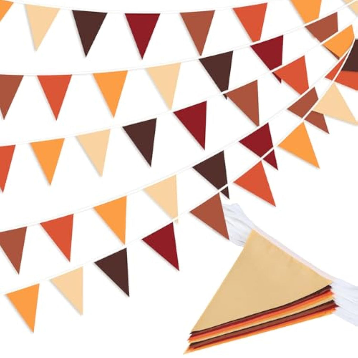 Brown Orange Yellow Pennant Banner, 33ft with 30 Flags for Fall & Thanksgiving Decor