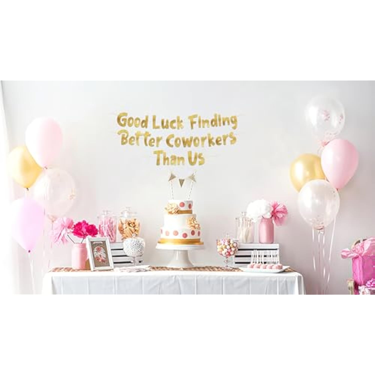 Good Luck Finding Better Coworkers Than Us Gold Glitter Banner – Funny Office And Coworkers Retirement Party Supplies, Gifts And Decorations