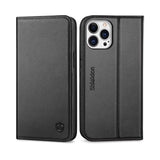 SHIELDON Case for iPhone 13 Pro Max 5G, Genuine Leather Wallet Case Magnetic Folio Shockproof Cover Kickstand RFID Credit Card Holder Compatible with iPhone 13 Pro Max 5G (6.7" 2021 Release) - Black