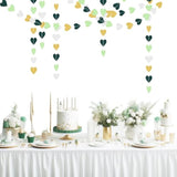 Sage Green White Gold Paper Heart Garland 52ft Party Decorations