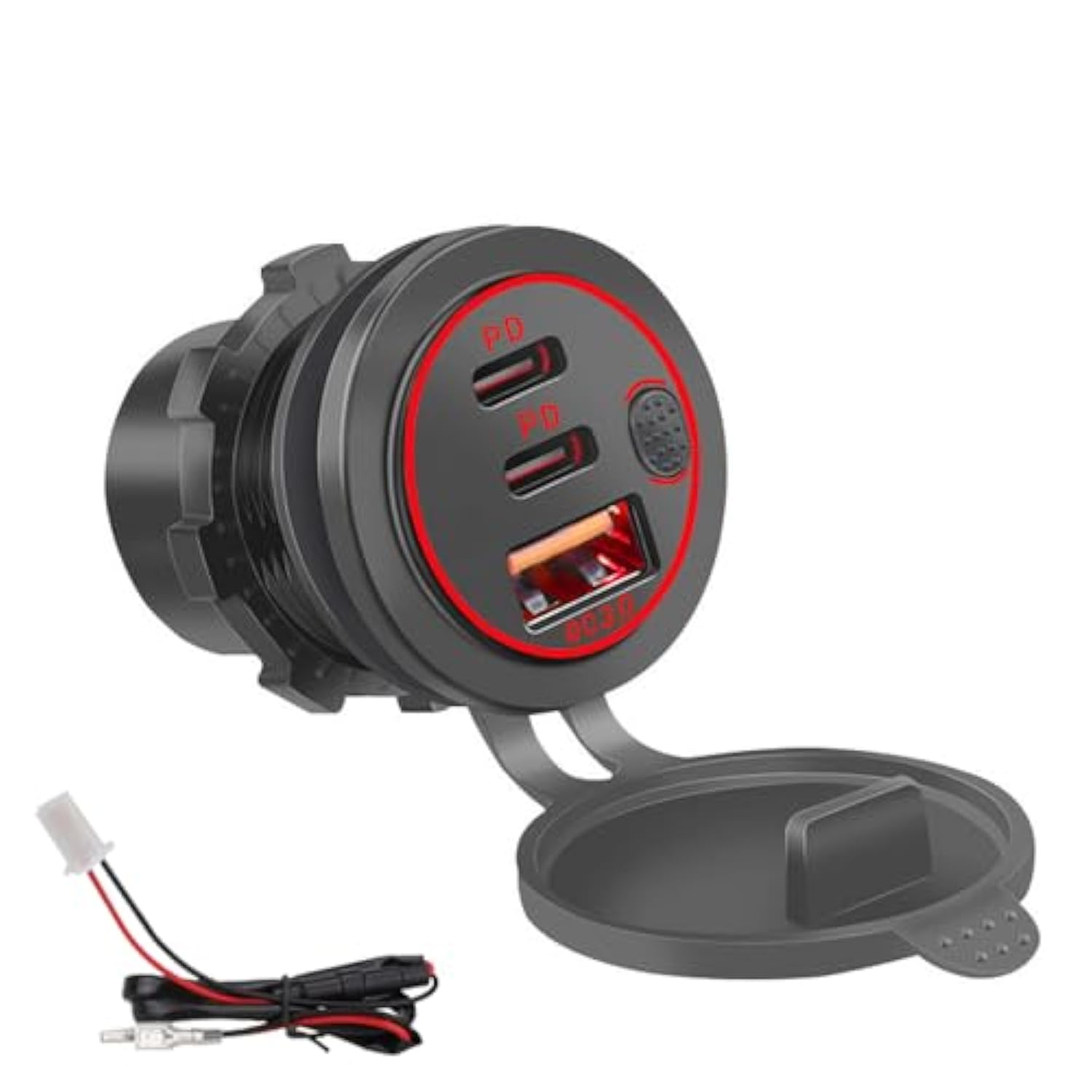 3 Ports 18W Usb Car Charger With Switch, 12-24V Qc 3.0 Usb & Dual Pd Usb C Cigarette Lighter Socket Outlet, Dashboard Mount Quick Charger For Car Motorcycle Truck Marine Boat, Red Light