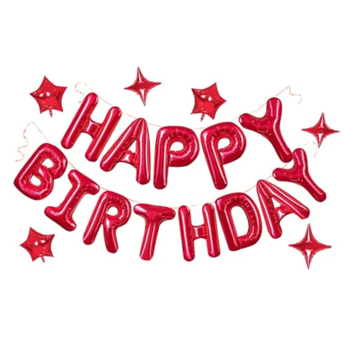 Red 3D Foil Letter Birthday Balloons Banner with 6 Star Balloons for Party Decor