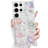 For Samsung Galaxy S25 Ultra Clear Glitter Case, Cute Bling Sparkle Planet Space Stars Moon Universe Pattern Soft Tpu Bumper Shockproof Women Girls Protective Case For Galaxy S25 Ultra, Clear