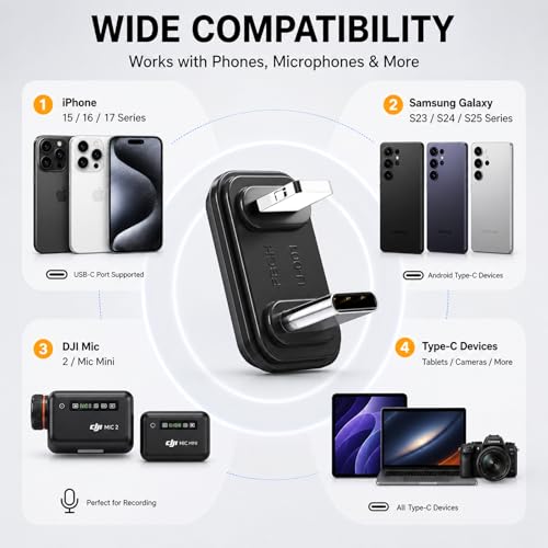 U Shape Microphone Lighting OTG Adapter Converter Compatible with DJI Mic 3 Mic 2 and DJI Mic mini and Other Wireless Microphones for iOS Phone 14 13