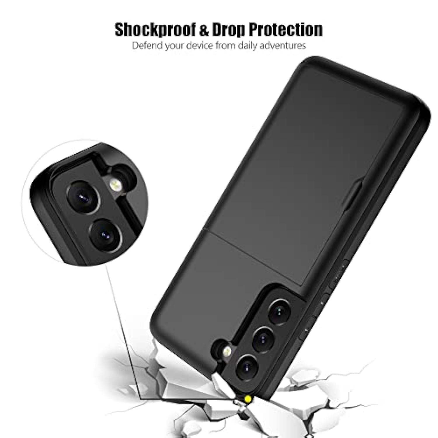For Samsung S22 Plus Case With Card Holder 5G 6.6 Inch Slim Dual Layer Heavy Duty Protective Wallet Case For Galaxy S22 Plus (Black)