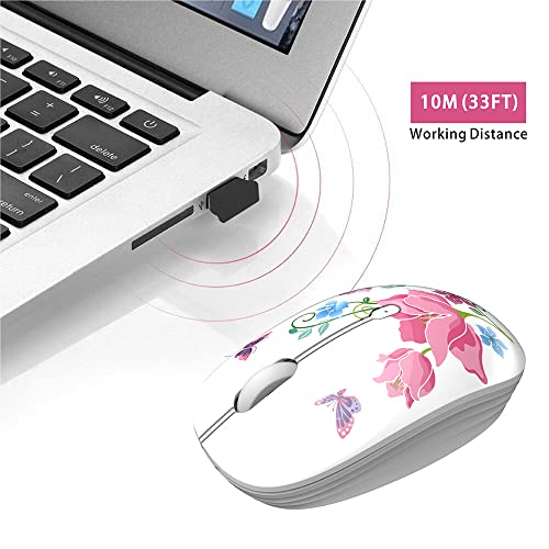M101 Wireless Mouse Cute Silent Computer Mice With Usb Receiver, 2.4G Optical Wireless Travel Mouse 1600 Dpi For Laptop, Notebook, Pc, Computer (Butterfly)