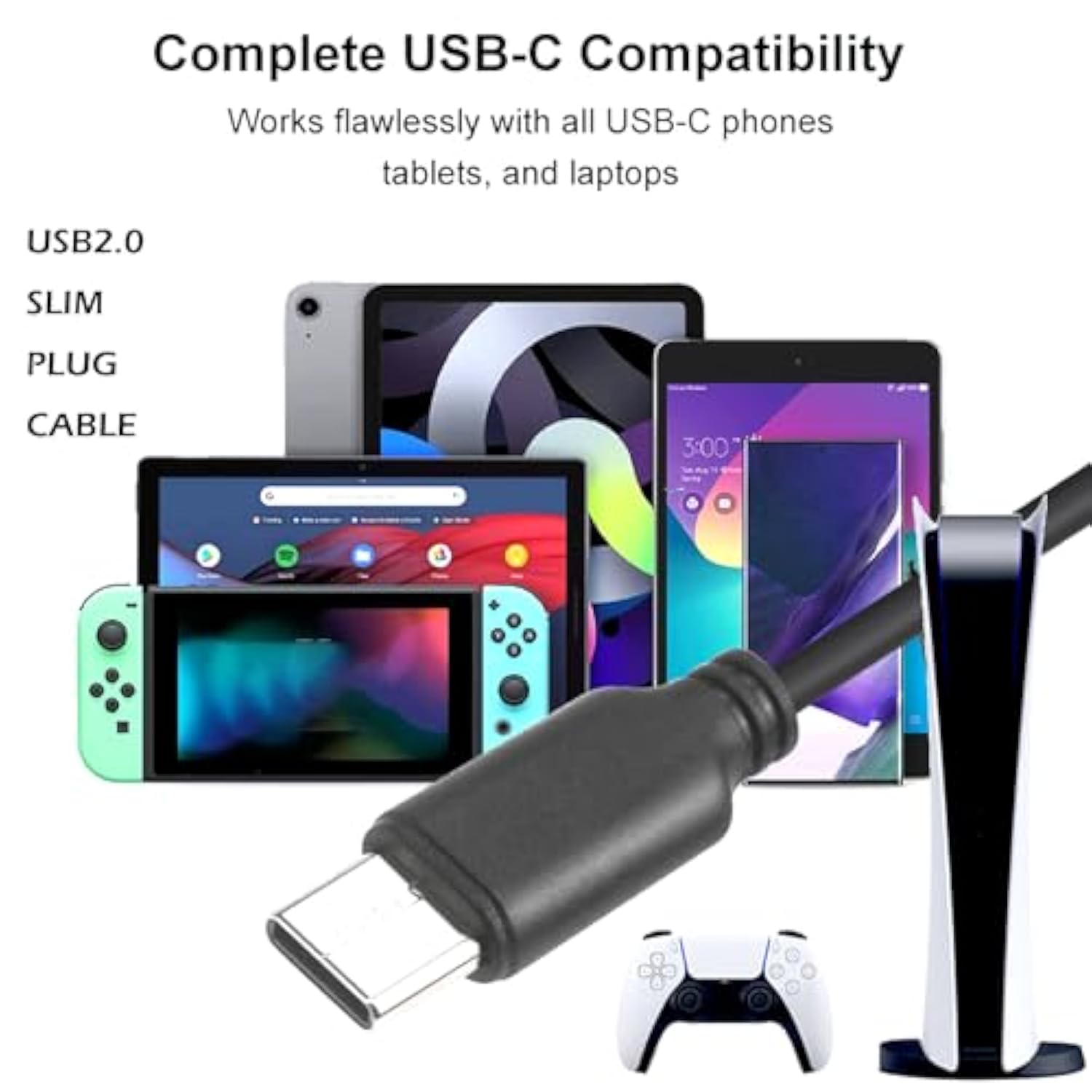 15Ft Usb C To Usb A Cable, Usb2.0 Data Sync, Compatible With Ps5, Keyboards, Mice, Iphone, Samsung, Google Pixel, Lg