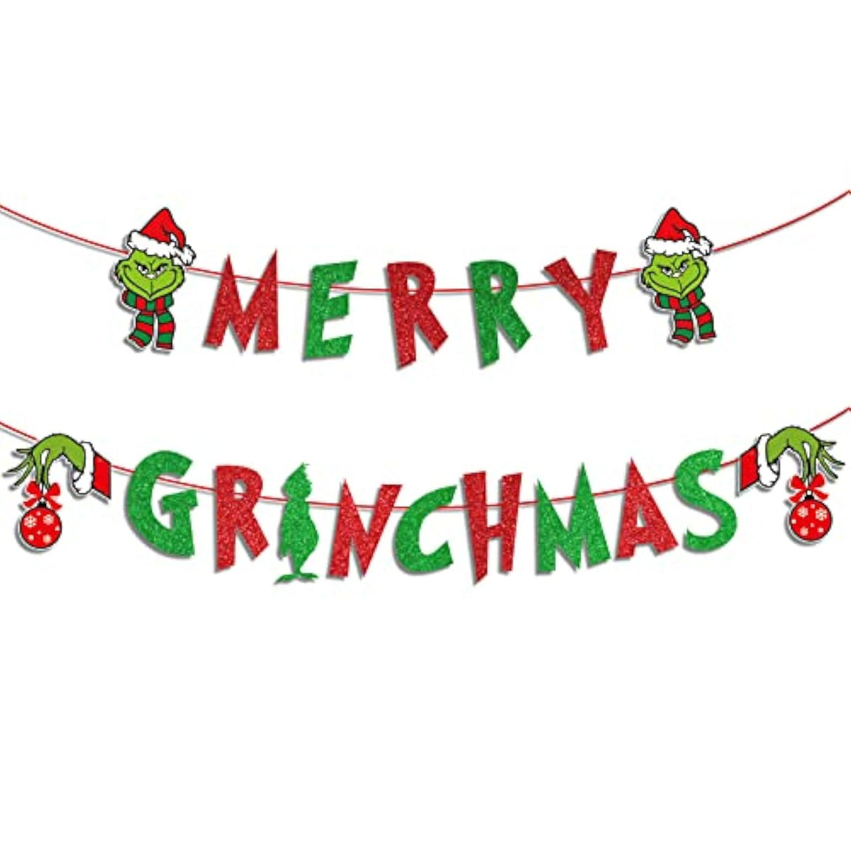 Glitter Merry Christmas Banner - Red Green Glittery Xmas Garland For Home Wall Mantle Fireplace Party Decorations And Supplies