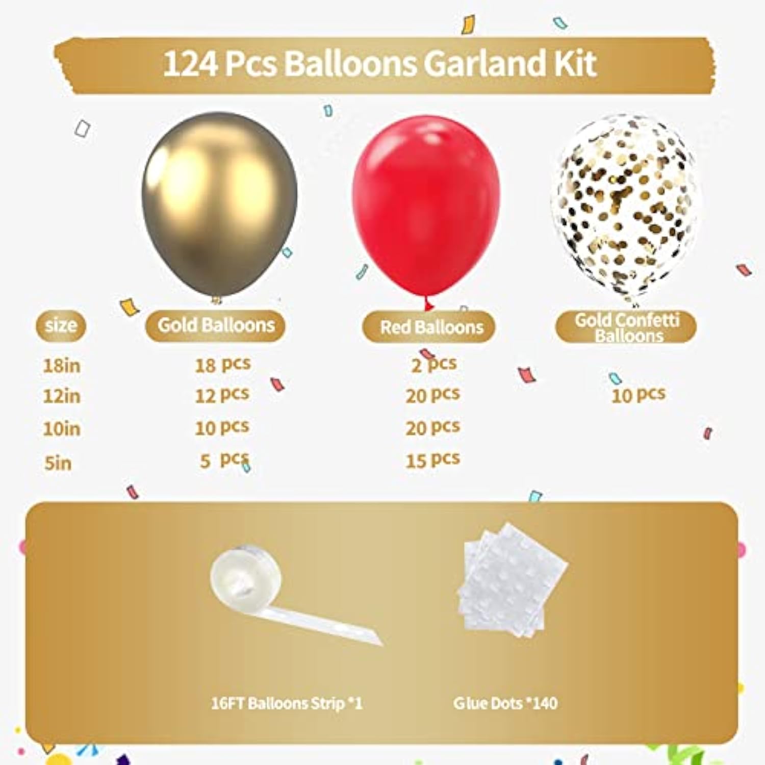 Red And Gold Balloon Garland Kit, 124Pcs Balloons Arch Kit, Bright Dur