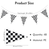 98 Ft Checkered Flag Banner: 48 Pcs Black & White Pennants for Racing Party Decor
