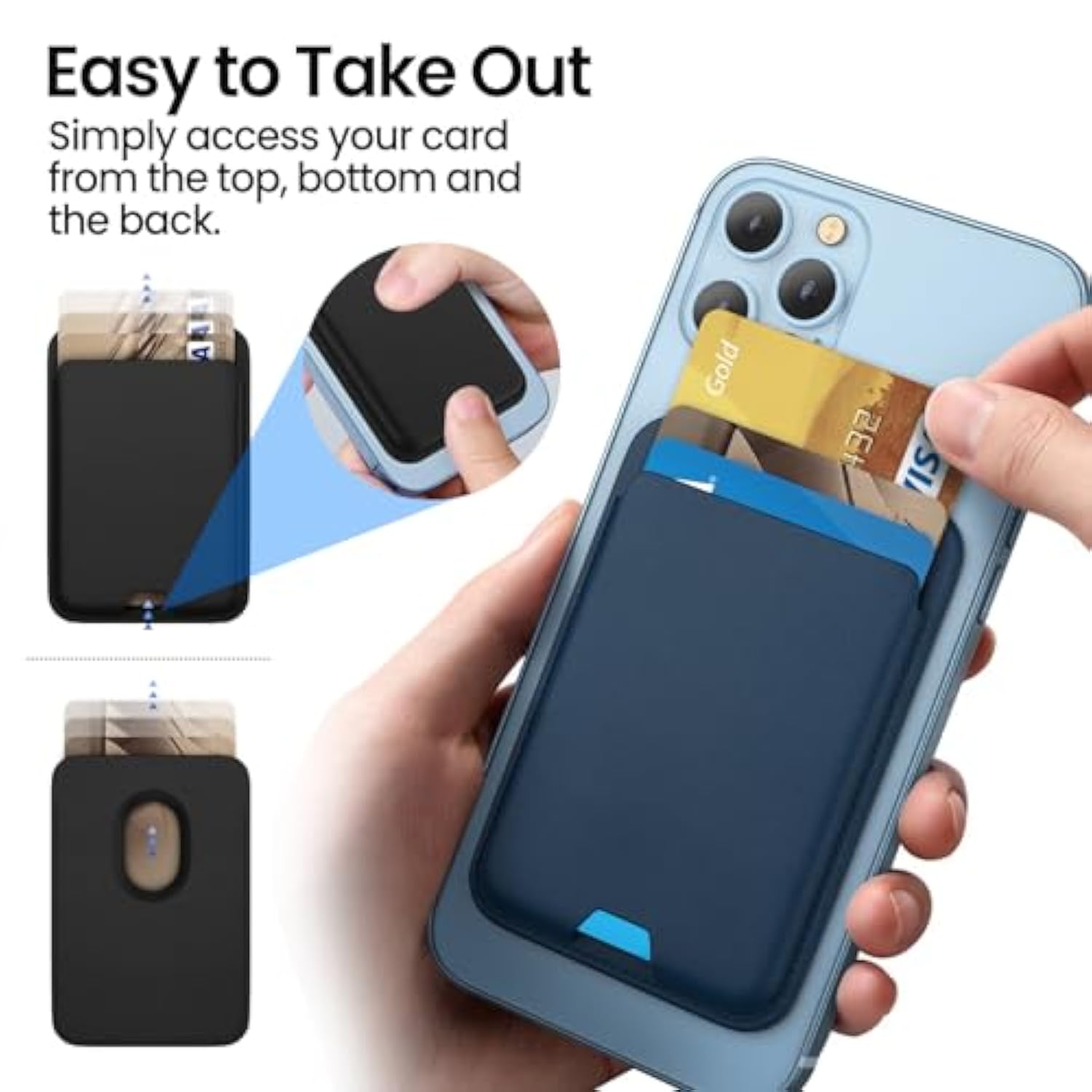 [2 Pack] Magnetic Wallet Card Holder for MagSafe iPhone 15/14/13/12 - Midnight & Blue