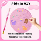 18 Inch Round Blank Piñata Diy With 30 Inch Piñata Stick Blindfold Confetti For Boy Girl Adult Birthday Party Game Decorations, Anniversary Celebration, Fiesta (Pink)