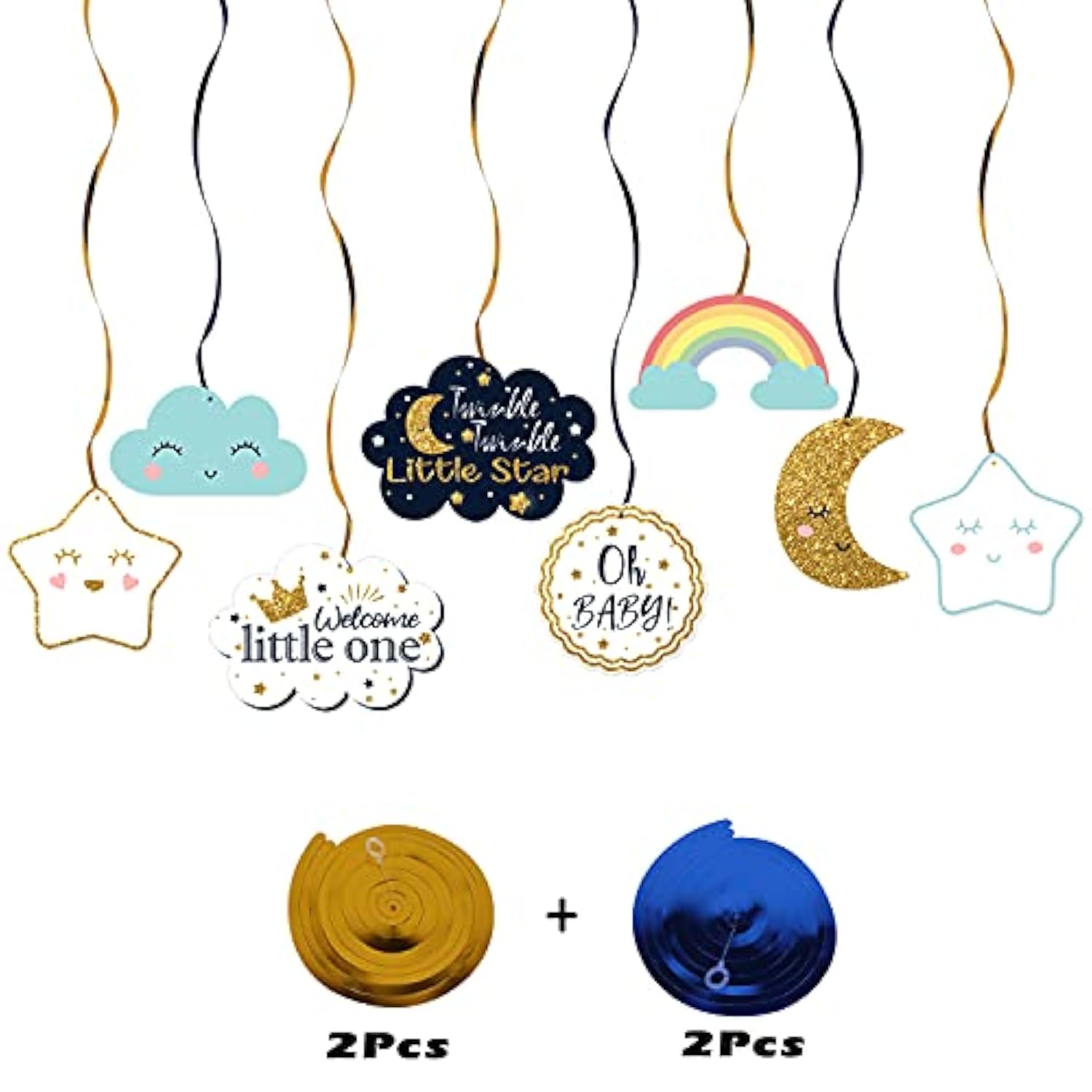 Twinkle Twinkle Little Star Swirls Streamers - Cheers To Baby Shower Birthday Party Hanging Decorations - Boy.