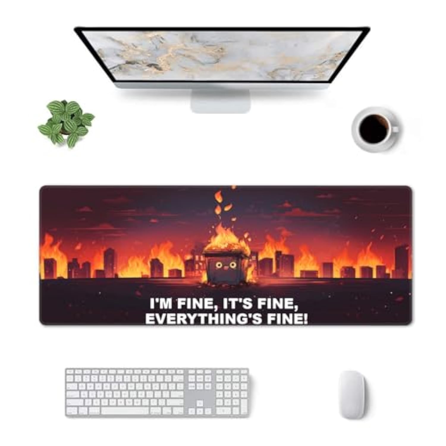 Dumpster Fire Funny Mouse Pad, I'M Fine, It'S Fine Desk Mat, Xl Anime Gaming Keyboard Mat, Non-Slip Rubber Base, Big Extended Desk Protector For Home Office, 31.5×11.8 Inch (Dumpster Fire)