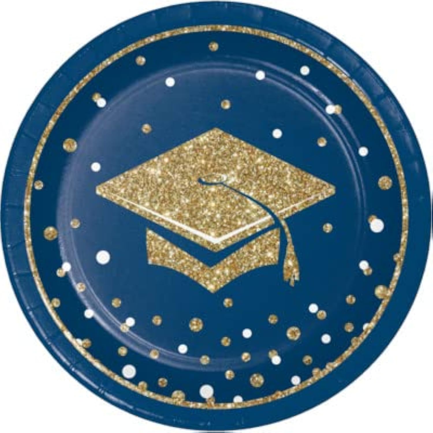Graduation Party Supply Pack For 18 People | Paper Dinner & Dessert Plates & Napkins | Glittering Grad Design, Blue, Gold, White