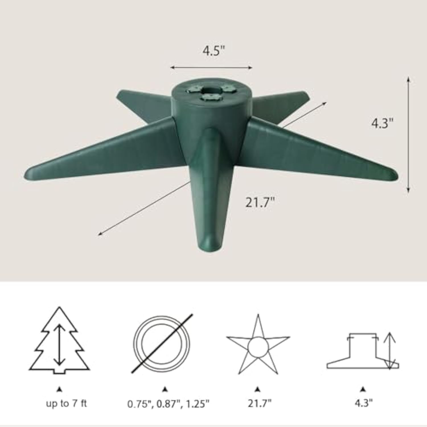 Christmas Tree Stand, Christmas Tree Base For Artificial Tree Up To 7 Ft Adjustable Holder Replacement Fits 0.75/0.87/1.25 Inch Xmas Tree Pole Green Decorations
