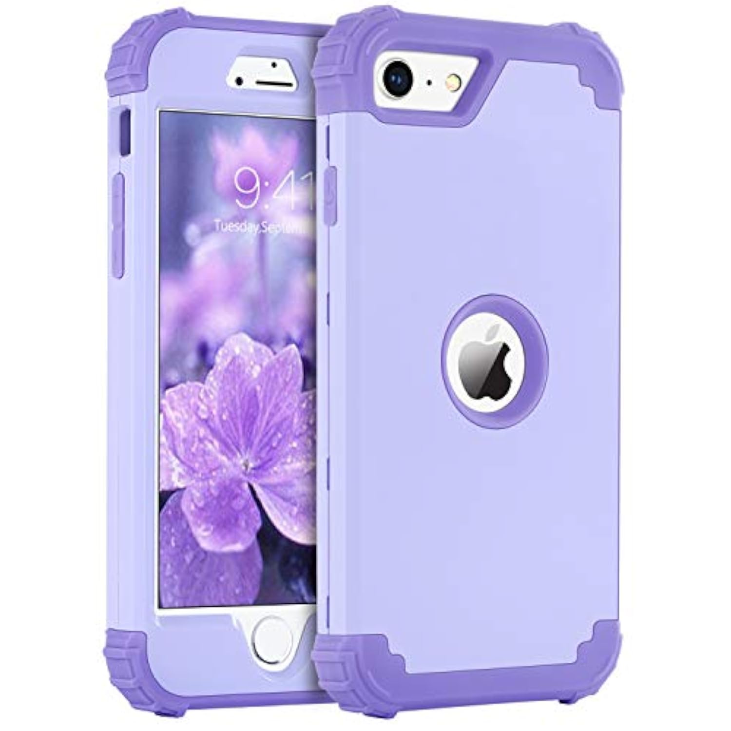 For Se 2022 Case And Se 2020 Case, Heavy Duty 3 In 1 Full Body Rugged Shockproof Hybrid Hard Pc Soft Rubber Case For Se 3Rd/2Nd Gen, Light Purple/Lavender