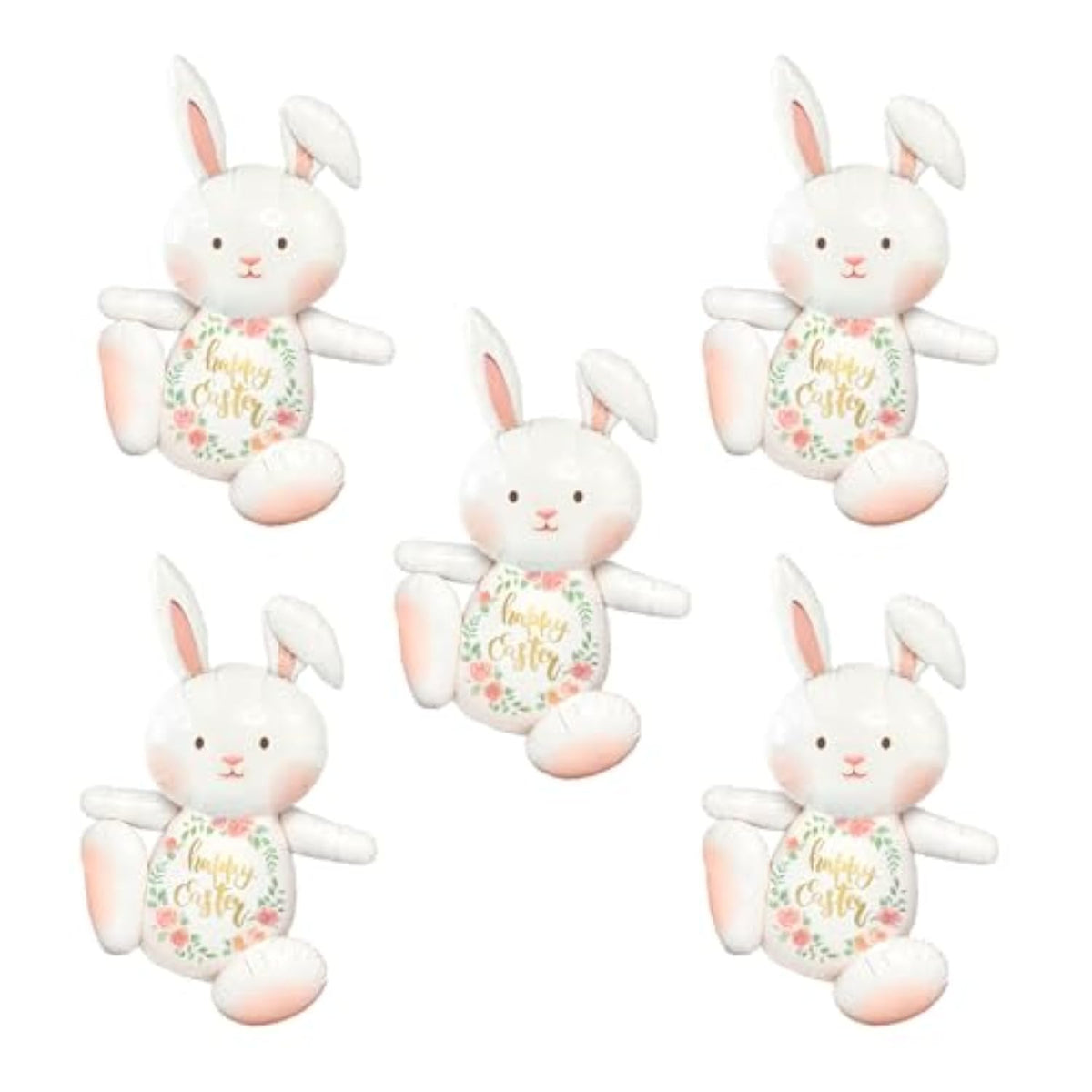 30" Extra Large Bunny Balloons For Easter Party Decorations,5Pcs Happy Easter Foil Balloons With Stickers For Rabbit Jungle Farm Theme Birthday Baby Shower Party Decorations