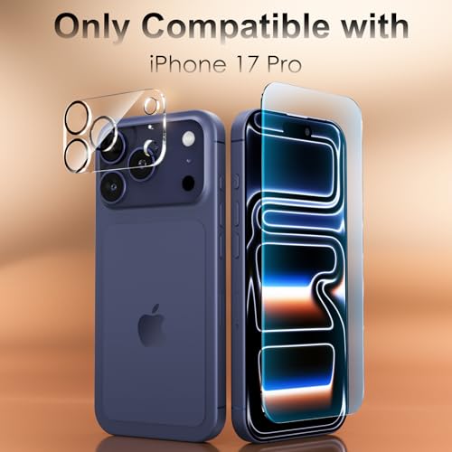 [3+3 Pack for iPhone 17 Pro Screen Protector, Anti-Blue Light, [Eye Protection] 9H+ Tempered Glass with Camera Lens Protector