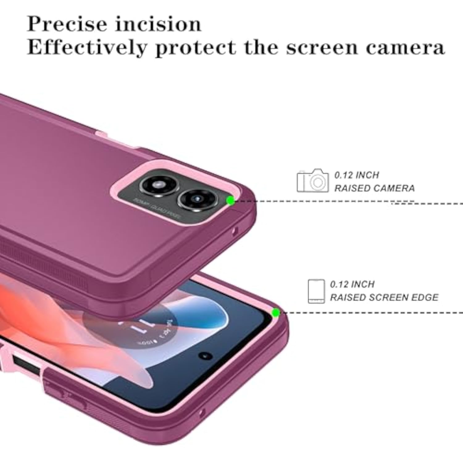 Motorola Moto G 2024 3-Layer Case, Wine Red and Pink Color Options