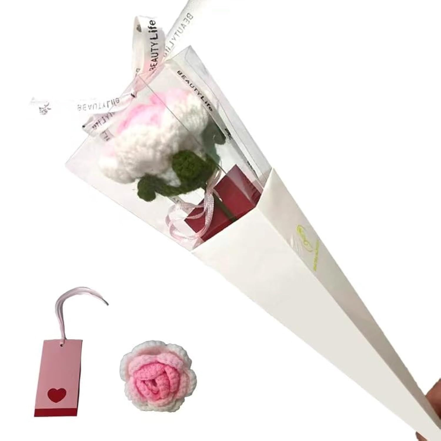 Knitting Crochet Flower Roses; Handmade Finished Roses; Gradient Rose Home Decor Romantic Valentine'S Day Gifts; Finished Handmade Roses?Gradient Pink??One Piece With Gift Box And Gift Card?