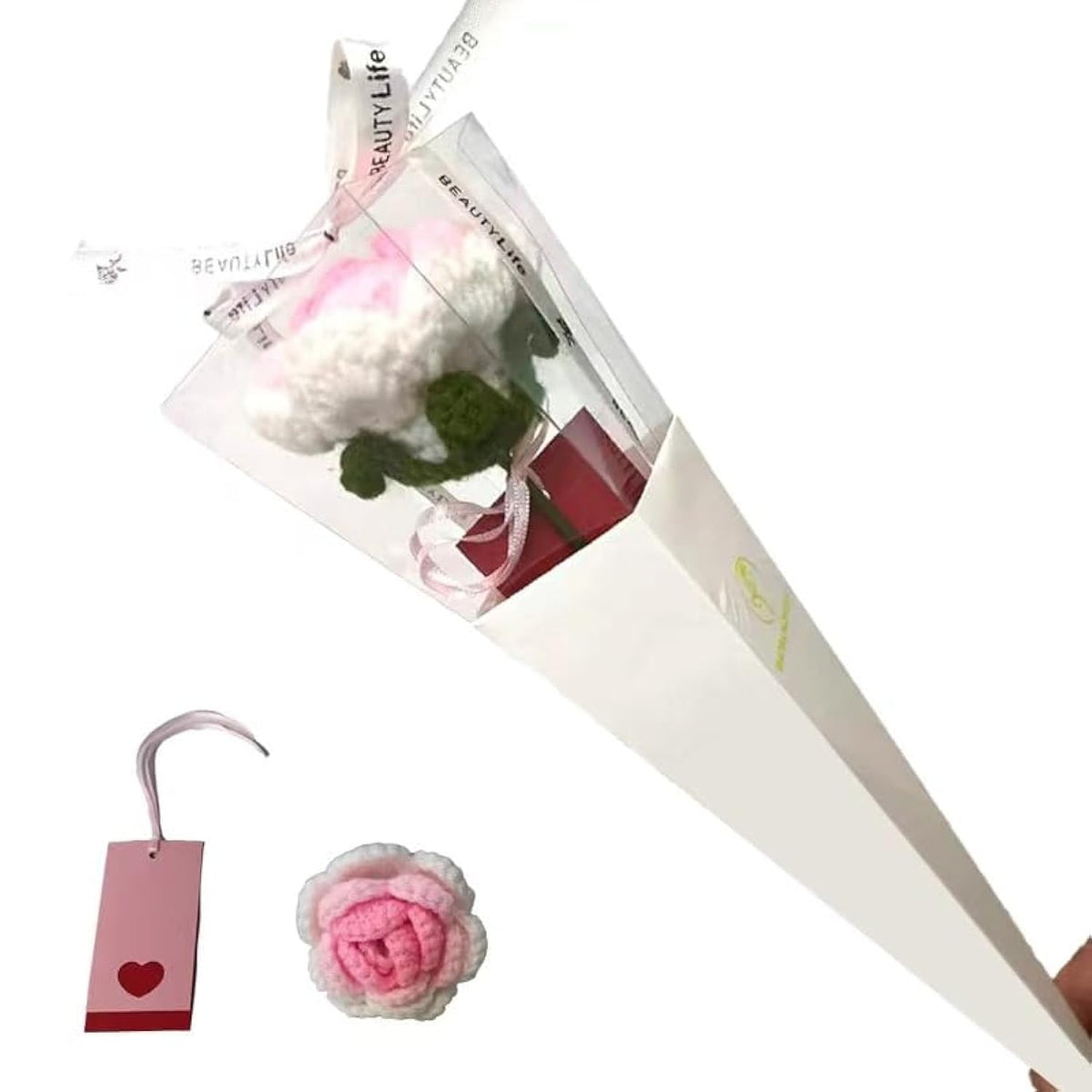 Knitting Crochet Flower Roses; Handmade Finished Roses; Gradient Rose Home Decor Romantic Valentine'S Day Gifts; Finished Handmade Roses?Gradient Pink??One Piece With Gift Box And Gift Card?