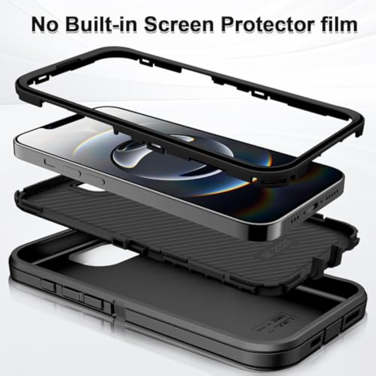 For Iphone 16E Case With 2 Pack Tempered Glass Screen Protector Heavy Duty Shockproof 3-Layer Full Body Protection Military Grade Rugged Cover Case For Apple Iphone 16E 6.1",Black