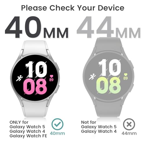 [2Pack for  Galaxy Watch FE 2024/5 2022/4 2021 Screen Protector Case 40mm Accessories, Protective Face Cover Built-in Tempered Glass Film