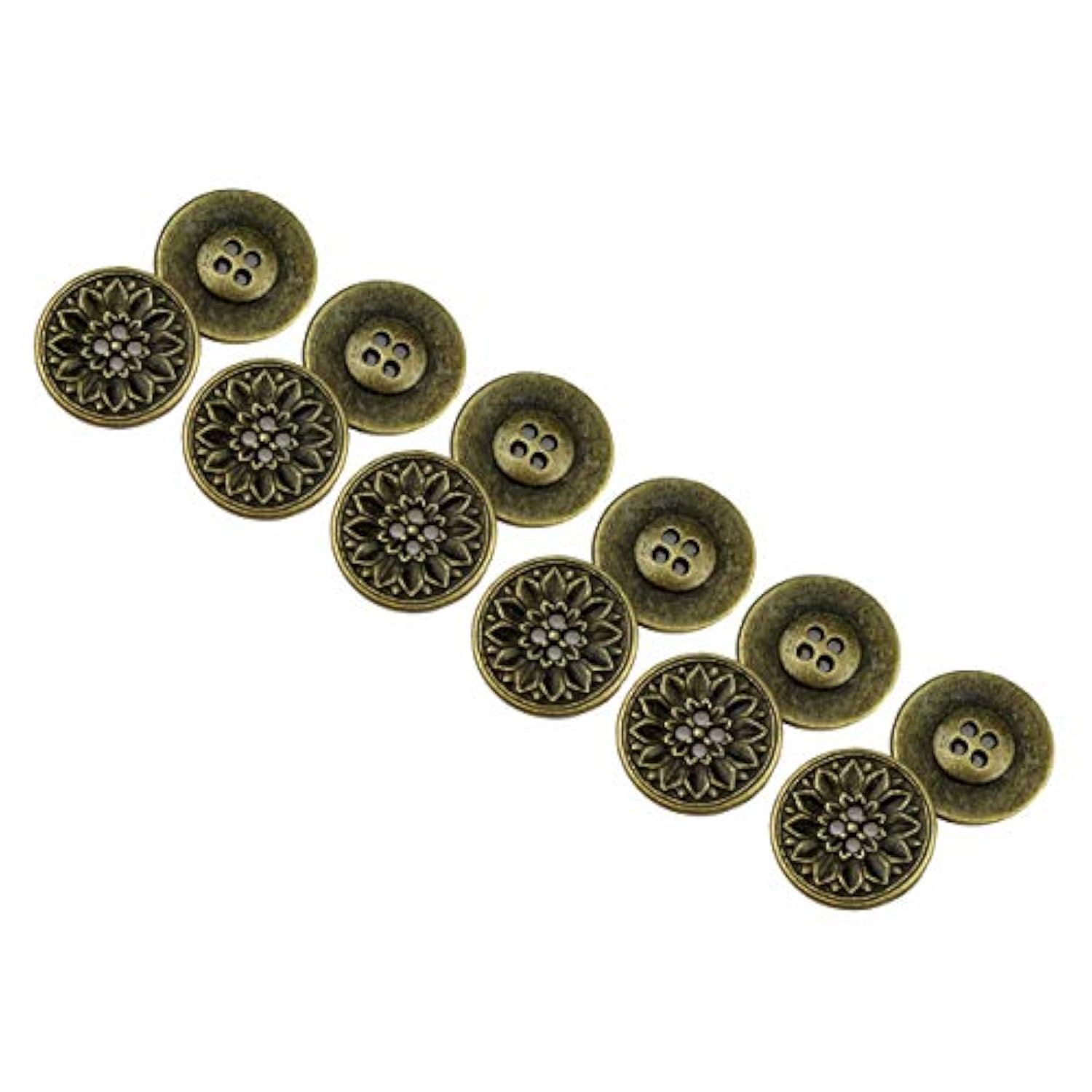 12 Pcs Flower Pattern Flat Metal Buttons 4-Hole Craft For Diys Sewing