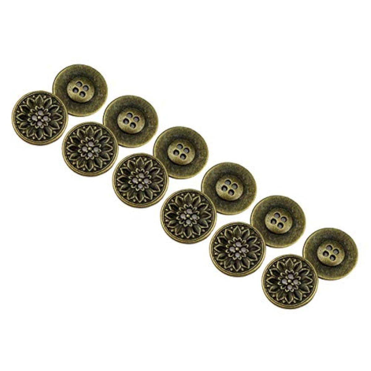 12 Pcs Flower Pattern Flat Metal Buttons 4-Hole Craft For Diys Sewing