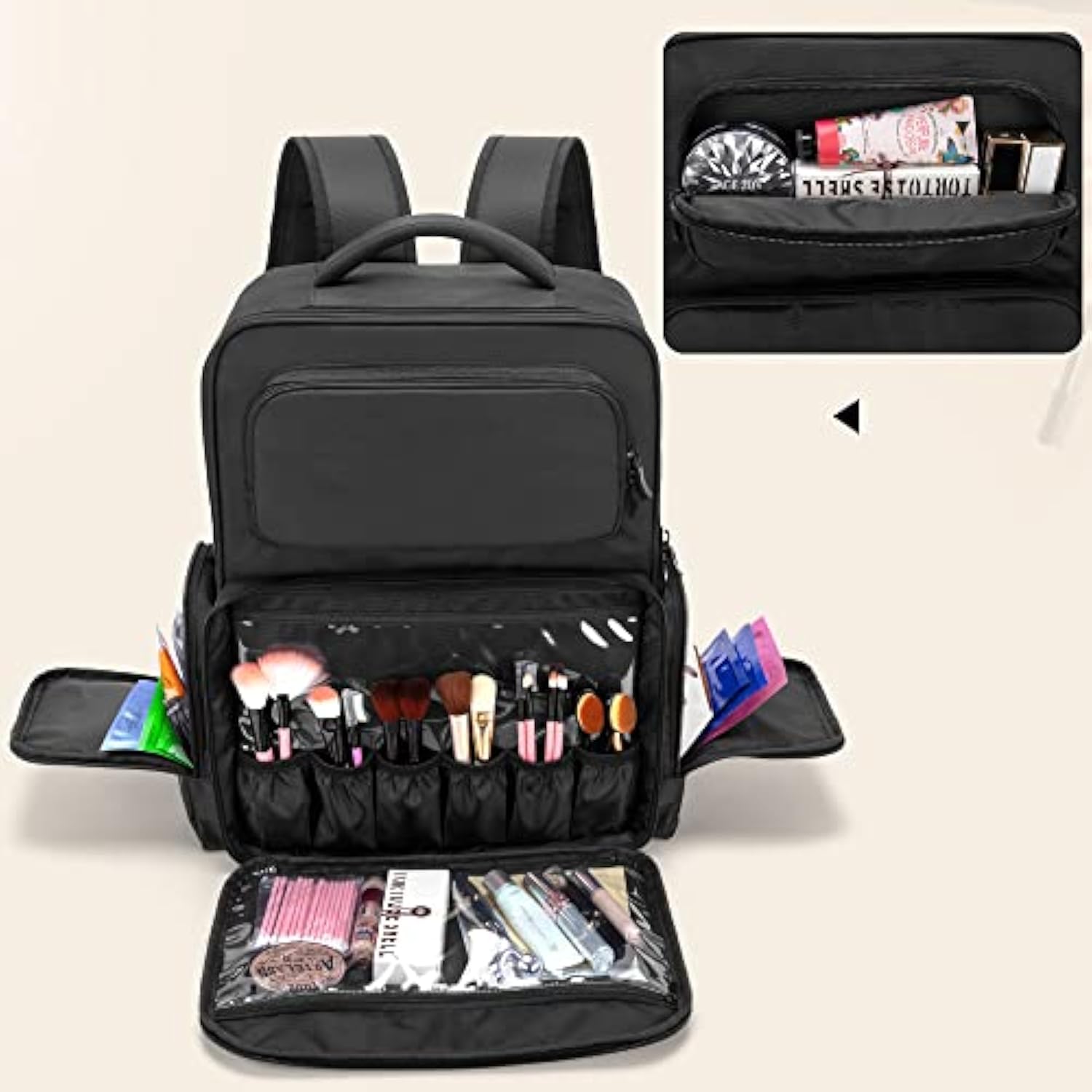 Large Makeup Backpack, Makeup Bag With Sleeve For Laptop, Black