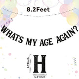 Whats My Age Again? Banner - Death to My Youth Decor, Funeral Birthday Banner for 20th 30th 40th 50th Birthday Decorations Black Glitter