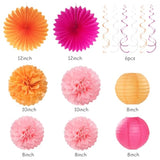 Hot-Pink Orange 21St Happy-Birthday Party-Decorations - 31Pcs Sweet 16 18Th Women Girls Paper Lanterns Streamers Banner,Tissue Pom Poms Fans Tassels Graland Decor,Fall Boho Backdrop Supplies