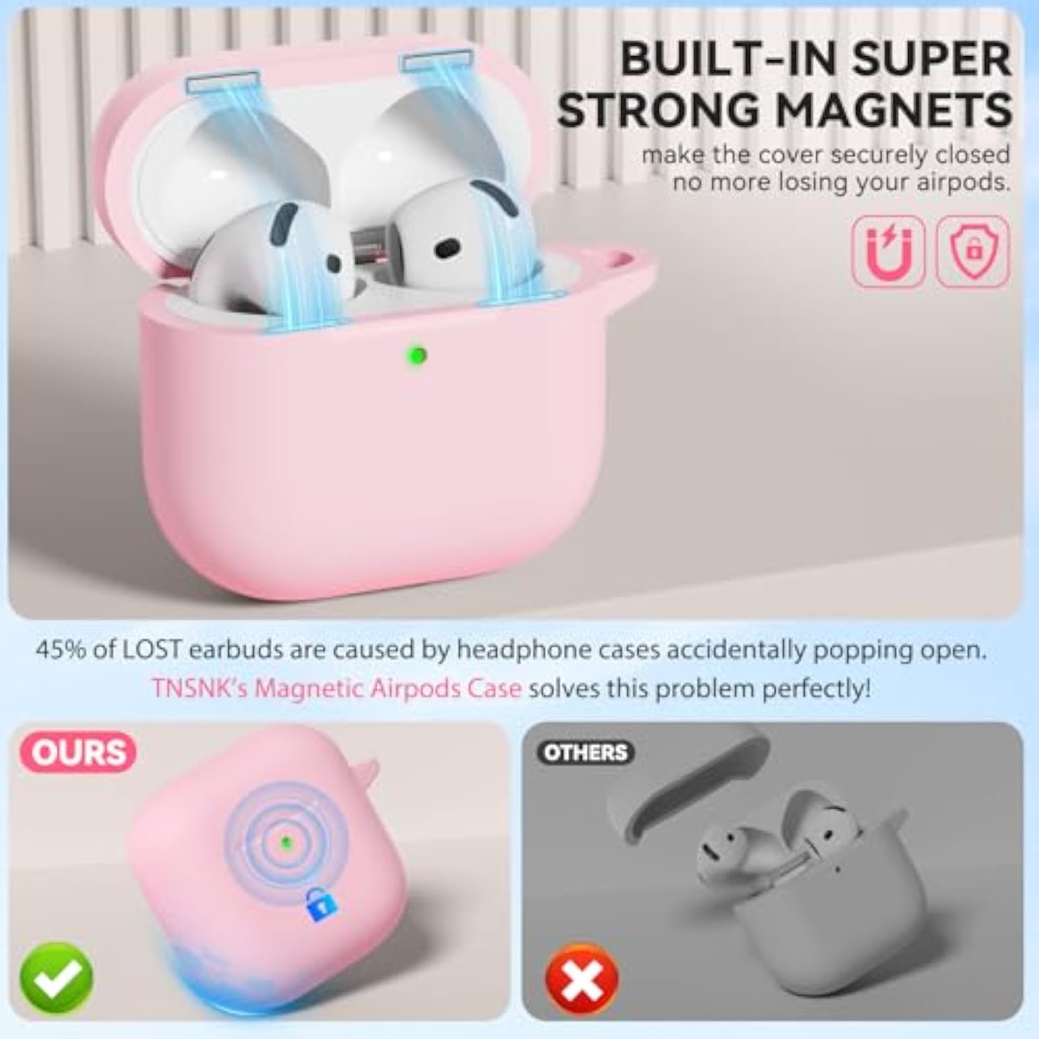 AirPods 4 Case with Magnetic Cover, Silicone AirPod 4 Case Cover Compatible with Apple Airpods 4th Gen 2024, Shockproof Protective Cases for Women with Cleaner Kit and Keychain