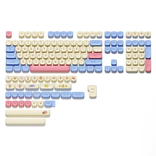 Pbt Keycaps,Moa Profile Cute Keycaps Pink Kawaii Anime Round Keycaps Set For Cherry Gateron Mx Switches Mechanical Keyboards,Rainbow Candy