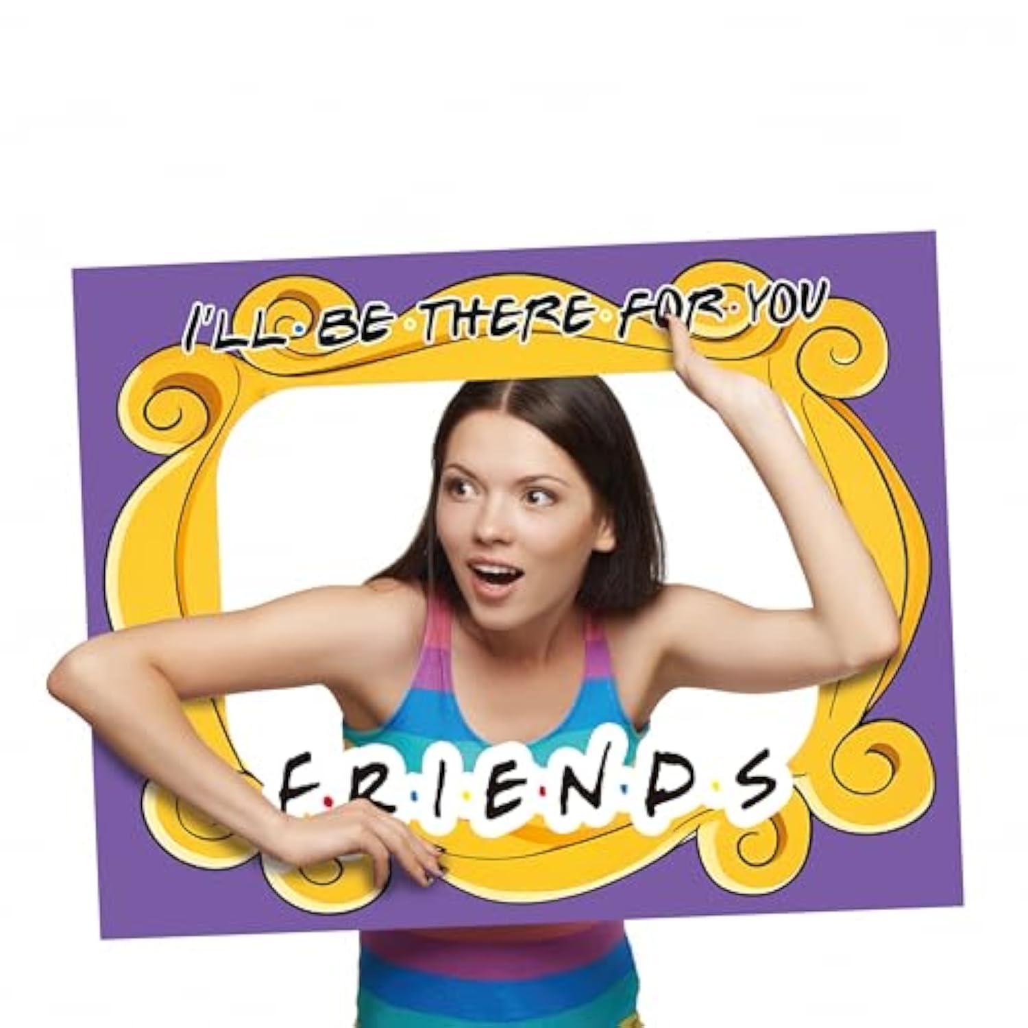 Friends Themed Photo Booth Props, 27.5 x 19.6 in Photo Booth Frame Friends Merchandise Party Decorations Supplies for Birthday, Graduation, Festivals, Anniversary, Wedding (Yellow Photo Frame Style)