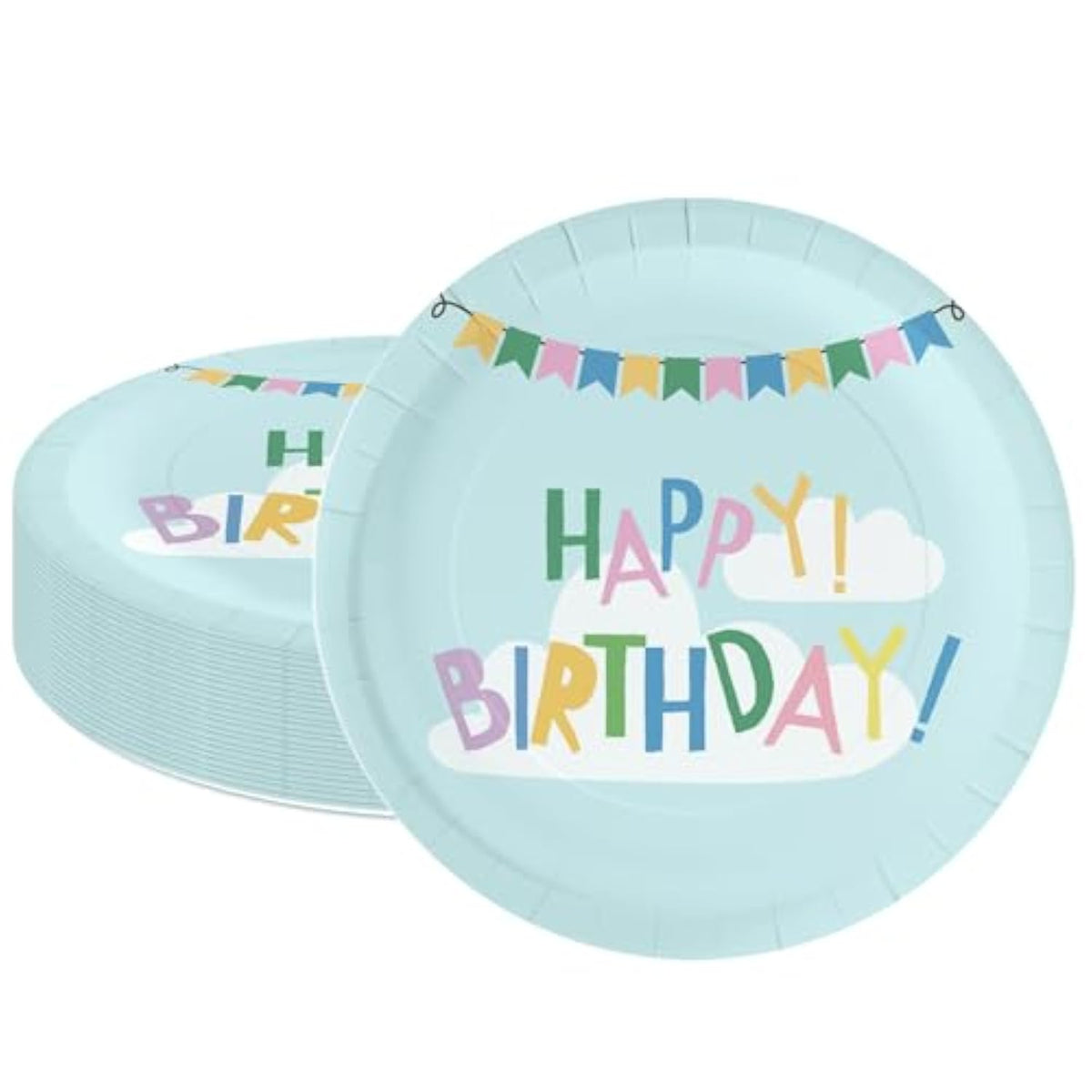 25-Piece Happy Birthday Cloud Paper Plates - 7 Inch Disposable Party Tableware