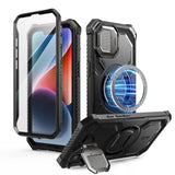 I-Blason For Iphone 16E Case With Camera Cover Stand [Built-In Screen Protector] [Wireless Charging Compatible] Full-Body Heavy Duty -Grade Protection Rugged Magnetic Phone Case, Black