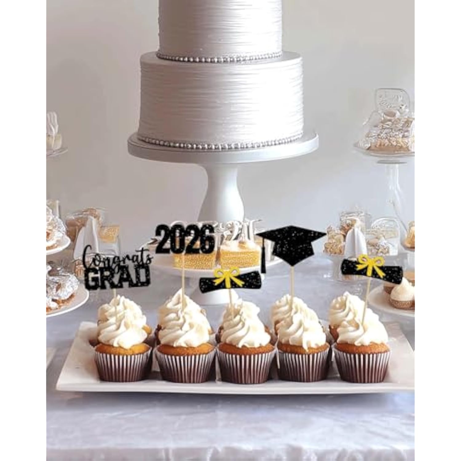 Graduation Cupcake Toppers 2026, 36 Pcs Glitter Class Of 2026 Cupcake Toppers Supplies, Includes Stands Graduation Party Decorations For Table Toppers. (36, Bg)