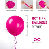 100-Pack 12" Hot Pink Balloons with Ribbon for Birthday, Wedding & Party Decor