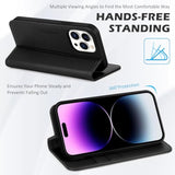 SHIELDON Wallet Case for iPhone 14 Pro 5G 2022, Genuine Leather Case with RFID Blocking Credit Card Holder Folio Magnetic Stand Shockproof Cover Compatible with iPhone 14 Pro 6.1" - Black
