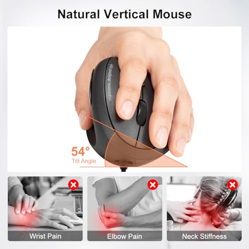 Wired Left Handed Ergonomic Mouse, Optical Vertical Mice For Small Hands, Reduce Wrist Strain,1000/1600/2400/3200 Dpi, 6 Buttons, Compatible With Laptop, Desktop, Windows, Mac, Black