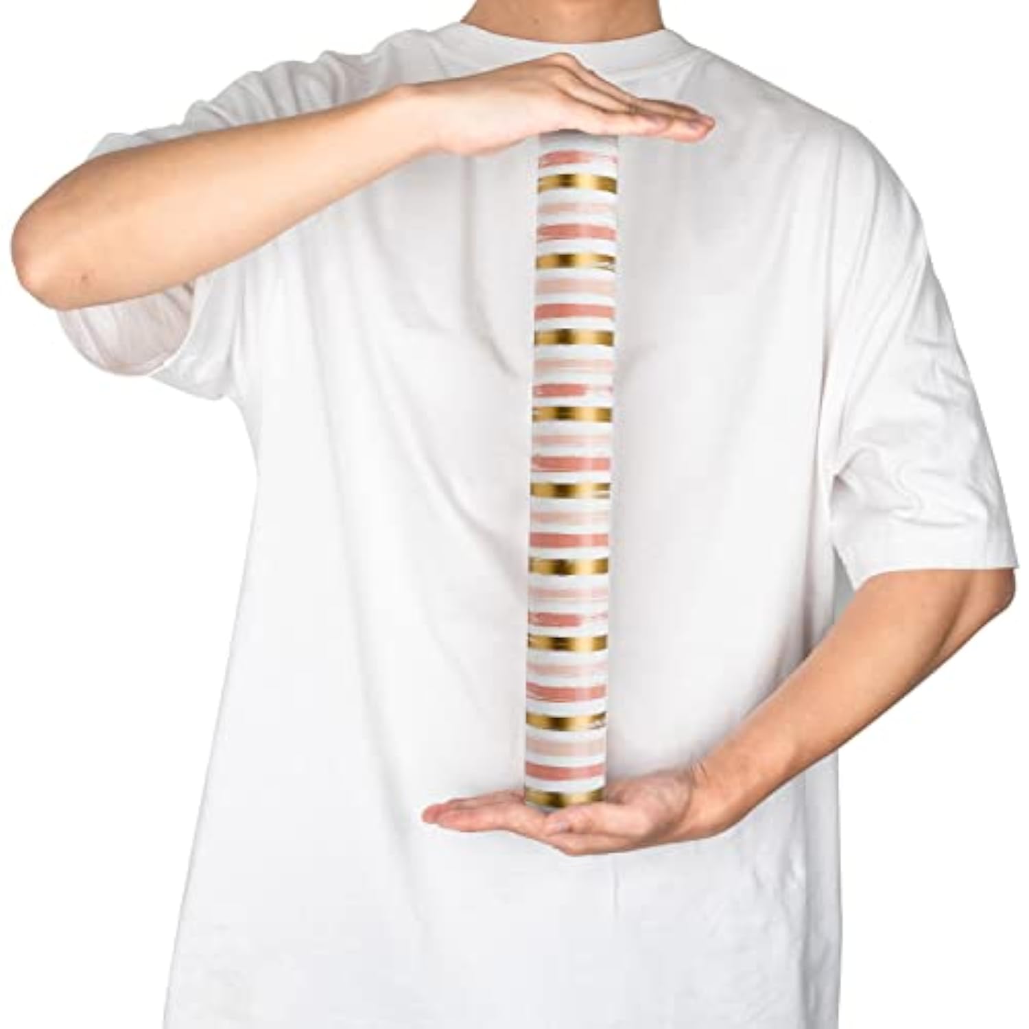 Pink Wrapping Paper, 17"x33' with Gold Lines for Birthdays & Showers